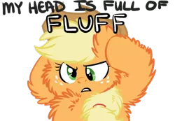 Size: 718x497 | Tagged: artist needed, source needed, useless source url, safe, derpibooru import, applejack, pony, applejack's hat, caption, cheek fluff, chest fluff, cowboy hat, cross-eyed, ear fluff, female, fluffy, hat, image macro, leg fluff, mare, my mind is full of fuck, simple background, text, transparent background