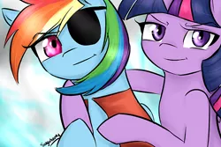 Size: 500x333 | Tagged: safe, derpibooru import, rainbow dash, twilight sparkle, twilight sparkle (alicorn), alicorn, pony, bookworm, female, lesbian, pirate dash, pirateworm, shipping, twidash