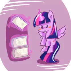 Size: 1000x1000 | Tagged: safe, artist:kty159, derpibooru import, twilight sparkle, twilight sparkle (alicorn), alicorn, pony, book, chibi, magic, solo