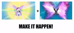 Size: 1600x720 | Tagged: alicorn, alicornified, derpibooru import, destiny gundam, exploitable meme, glimmer wings, gundam, gundam seed destiny, make it happen, meme, race swap, raricorn, rarity, safe, screencap, sonic rainboom (episode), wings