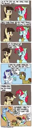 Size: 900x3592 | Tagged: safe, artist:timsplosion, derpibooru import, rainbow dash, rarity, wild fire, oc, oc:snowdrop (mutatingraven), pegasus, pony, unicorn, behind the scenes, comic, ed edd n eddy, mutatingraven, no pupils, plank, sibsy