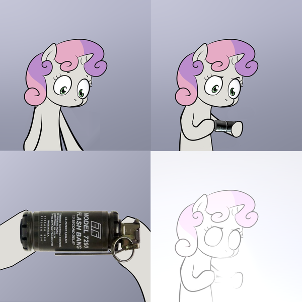 Size: 2000x2000 | Tagged: blinded by the light, derpibooru import, exploitable meme, flashbang, grenade, meme, obligatory pony, safe, sweetie belle, sweetie's note meme, you fool