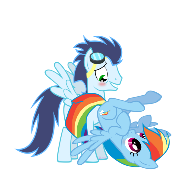 Size: 1024x957 | Tagged: suggestive, artist:gizemyorganci, derpibooru import, rainbow dash, soarin', blushing, eyes on the prize, female, goggles, male, shipping, simple background, soarindash, straight, transparent background