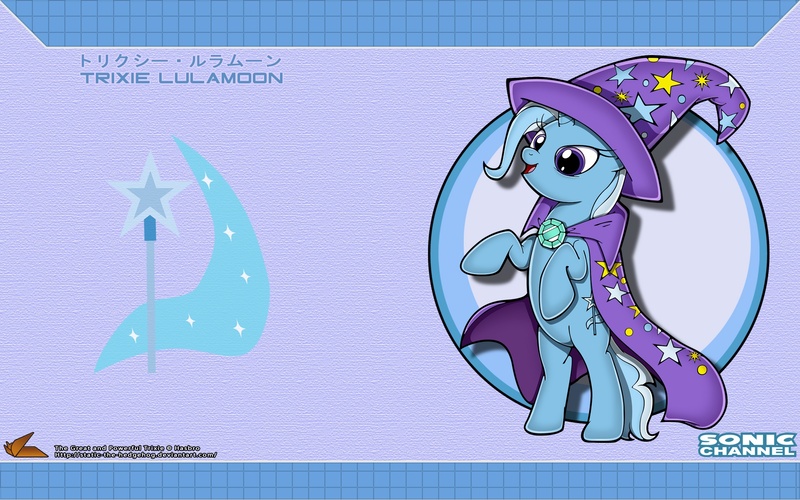 Size: 1920x1200 | Tagged: safe, artist:fuzon-s, derpibooru import, trixie, pony, unicorn, crossover, female, mare, solo, sonic channel, sonic the hedgehog (series), style emulation, wallpaper, yuji uekawa style