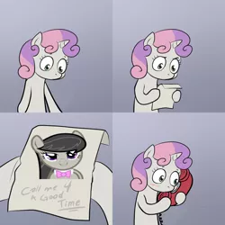 Size: 2000x2000 | Tagged: call me for a good time, derpibooru import, exploitable meme, meme, obligatory pony, octavia melody, suggestive, sweetie belle, sweetie's note meme