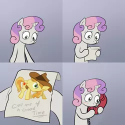 Size: 2000x2000 | Tagged: braeburn, call me for a good time, derpibooru import, exploitable meme, meme, obligatory pony, suggestive, sweetie belle, sweetie's note meme