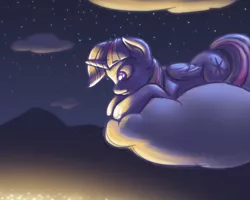 Size: 1280x1024 | Tagged: safe, artist:cow41087, derpibooru import, twilight sparkle, twilight sparkle (alicorn), alicorn, pony, cloud, cloudy, female, glow, mare, night