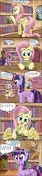 Size: 728x3019 | Tagged: safe, artist:otakuap, derpibooru import, fluttershy, twilight sparkle, twilight sparkle (alicorn), oc, oc:fluffy the bringer of darkness, alicorn, giant moth, insect, moth, pony, applejack's hat, book, butt, comic, cowboy hat, female, fs doesn't know what she's getting into, giant insect, golden oaks library, hat, library, mare, plot, this will end in tears, watership down