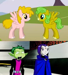 Size: 500x554 | Tagged: barely pony related, beast boy, butterbean, derpibooru import, pony creator, pretty pretty pegasus, raven (teen titans), safe, sparkleface, teen titans