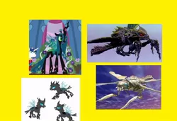 Size: 738x505 | Tagged: changeling, derpibooru import, godzilla (series), kaiju, megaguirus, meganula, queen chrysalis, safe