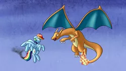 Size: 1191x670 | Tagged: artist:whatsapokemon, charizard, derpibooru import, pokémon, rainbow dash, safe