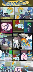 Size: 607x1314 | Tagged: artist:pipersack, daredevil, derpibooru import, lightning dust, oc, oc:fluffle puff, oc:snowdrop, safe, shadowbolts, soarin', spitfire