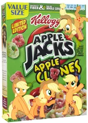 Size: 859x1200 | Tagged: apple clones, applejack, apple jacks, cereal, derpibooru import, food, jackletree, kellogg's, multeity, pun, safe
