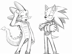 Size: 2432x1822 | Tagged: anthro, artist:ss2sonic, crossover, derpibooru import, safe, skinny, sonic the hedgehog, sonic the hedgehog (series), spike