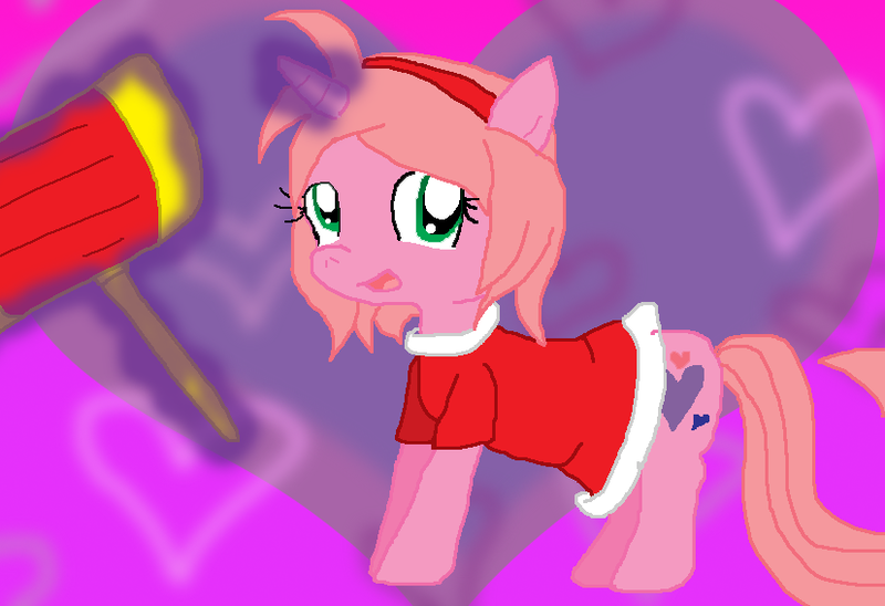 Size: 827x566 | Tagged: safe, artist:cocoasnowflakes, derpibooru import, ponified, pony, amy rose, hammer, solo, sonic the hedgehog (series)