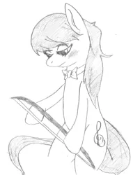 Size: 2481x3083 | Tagged: artist:considerably-insane, bow (instrument), bowtie, derpibooru import, monochrome, octavia melody, safe, sketch, solo, traditional art