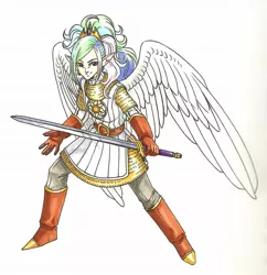 Size: 1280x1320 | Tagged: akira toriyama, armor, artist:valkyrie-girl, celestrian, chainmail, crossover, derpibooru import, dragon quest (game), fantasy class, human, humanized, princess celestia, safe, style emulation, sword, warrior, weapon, winged humanization, wings