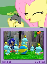 Size: 563x752 | Tagged: chao, crossover, derpibooru import, exploitable meme, fluttershy, gamershy, meme, obligatory pony, safe, sonic adventure 2, sonic the hedgehog, sonic the hedgehog (series), tv meme