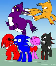 Size: 600x702 | Tagged: safe, artist:thewax, derpibooru import, ponified, pony, amy rose, big the cat, knuckles the echidna, miles "tails" prower, shadow the hedgehog, sonic the hedgehog, sonic the hedgehog (series)
