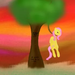 Size: 600x600 | Tagged: semi-grimdark, artist:ambercatlucky2, derpibooru import, fluttershy, pegasus, pony, eyes closed, falling, female, hanging, hanging (by neck), imminent death, mare, noose, rope, solo, suicide, tree