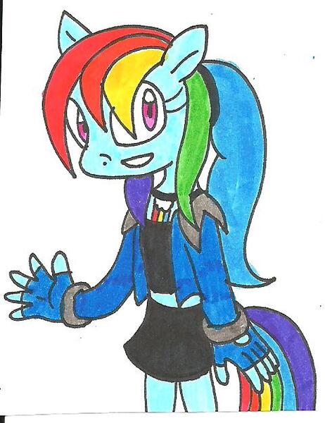 Size: 480x624 | Tagged: anthro, artist:cmara, derpibooru import, rainbow dash, safe, solo, sonicified, sonic the hedgehog (series), traditional art