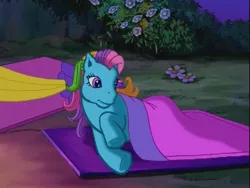 Size: 640x480 | Tagged: bed, blanket, derpibooru import, g3, rainbow dash, rainbow dash (g3), safe, sleeping bag, the runaway rainbow