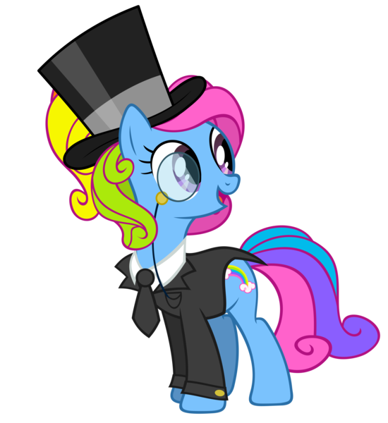 Size: 5345x5826 | Tagged: absurd resolution, artist:tzolkine, clothes, derpibooru import, g3, g3 to g4, generation leap, hat, monocle, necktie, rainbow dash, rainbow dash always dresses in style, rainbow dash (g3), safe, simple background, top hat, transparent background, vector