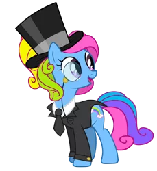 Size: 5345x5826 | Tagged: absurd resolution, artist:tzolkine, clothes, derpibooru import, g3, g3 to g4, generation leap, hat, monocle, necktie, rainbow dash, rainbow dash always dresses in style, rainbow dash (g3), safe, simple background, top hat, transparent background, vector