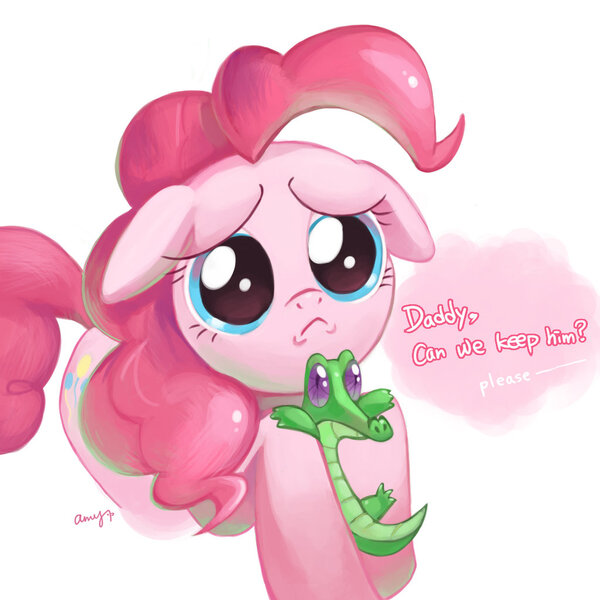 Size: 1024x1024 | Tagged: safe, artist:amy30535, derpibooru import, gummy, pinkie pie, pony, :<, cute, diapinkes, floppy ears, frown, implied igneous rock, looking up, puppy dog eyes, sad, simple background, solo, white background