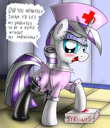 Size: 992x1151 | Tagged: artist:ziemniax, clothes, derpibooru import, nurse, series:ziemniax's nurse ponies, stockings, suggestive, thigh highs, twilight velvet