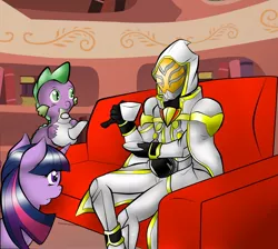 Size: 1544x1386 | Tagged: couch, crossover, cup, derpibooru import, friendship is showtime!, kamen rider, kamen rider wiseman, kamen rider wizard, safe, spike, teacup, twilight sparkle, white wizard