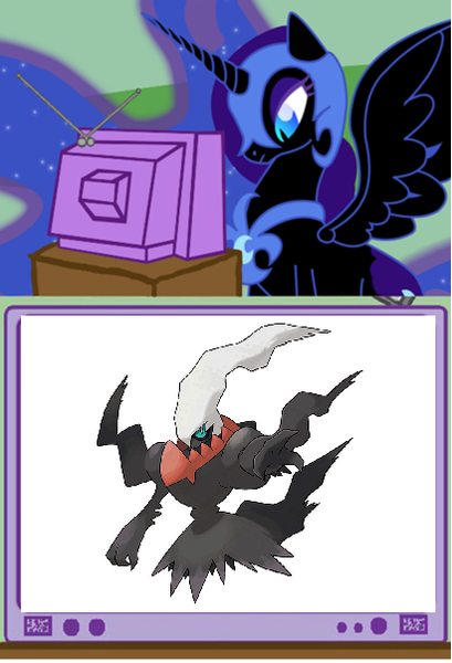 Size: 411x603 | Tagged: darkrai, derpibooru import, exploitable meme, meme, nightmare moon, obligatory pony, pokémon, safe, tv meme