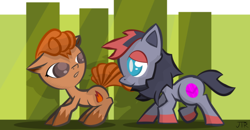 Size: 900x468 | Tagged: safe, artist:sharpieboss, derpibooru import, ponified, pony, vulpix, zorua, pokémon