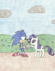 Size: 1690x2175 | Tagged: artist:shadow051, crossover, crossover shipping, derpibooru import, female, interspecies, male, rarisonic, rarity, safe, shipping, sonic the hedgehog, sonic the hedgehog (series), straight, traditional art