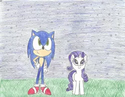Size: 2186x1700 | Tagged: artist:shadow051, crossover, crossover shipping, derpibooru import, female, interspecies, love, male, rarisonic, rarity, safe, shipping, sonic the hedgehog, sonic the hedgehog (series), straight, traditional art