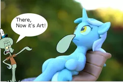 Size: 640x427 | Tagged: safe, derpibooru import, lyra heartstrings, pony, unicorn, artist unknown (spongebob episode), craft, crossover, dialogue, meme, nose, now it's art, open mouth, sculpture, sitting, sitting lyra, speech bubble, spongebob squarepants, squidward tentacles