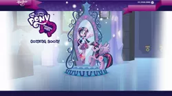 Size: 1197x665 | Tagged: safe, derpibooru import, official, twilight sparkle, twilight sparkle (alicorn), alicorn, pony, equestria girls, equestria girls (movie), equestria girls logo, equestria girls prototype, hasbro, human ponidox, magic mirror, my little pony logo, self ponidox, website