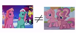 Size: 788x346 | Tagged: a very minty christmas, cheerilee (g3), comparison, derpibooru import, g3, g3.5, know the difference, minty, pinkie pie (g3), safe