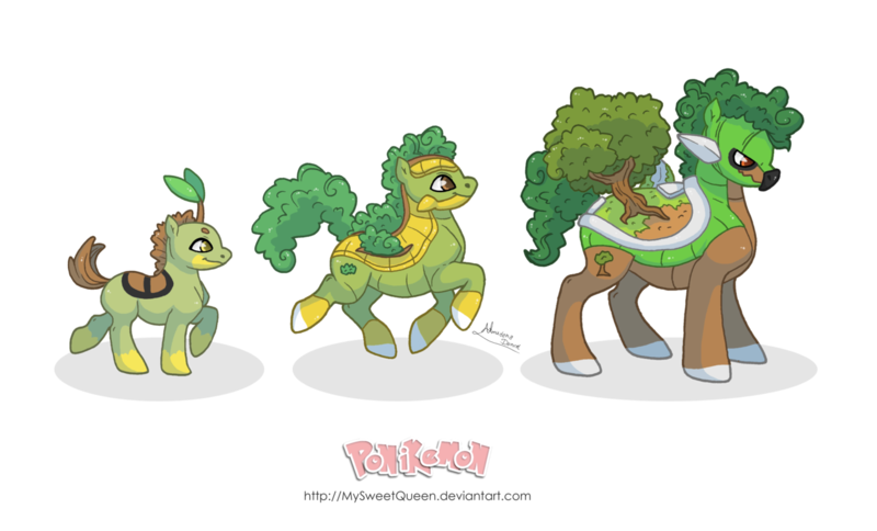 Size: 1280x774 | Tagged: safe, artist:almairis, derpibooru import, ponified, grotle, original species, plant pony, pony, torterra, turtwig, evolution chart, plant, pokémon, ponymon, simple background, transparent background, tree