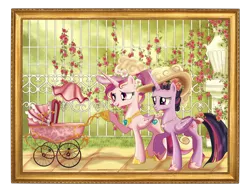 Size: 2900x2272 | Tagged: safe, artist:tiffanymarsou, derpibooru import, princess cadance, twilight sparkle, twilight sparkle (alicorn), alicorn, pony, female, hat, mare, victorian