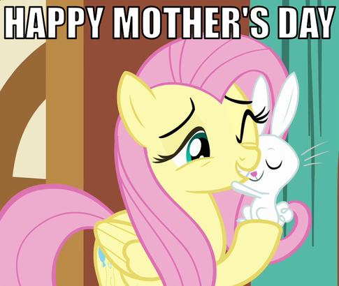 Size: 485x410 | Tagged: angel bunny, angelshy, caption, derpibooru import, female, fluttermom, fluttershy, hug, image macro, male, mother's day, safe, shipping, straight, text