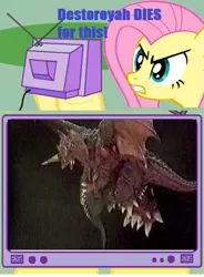 Size: 445x606 | Tagged: derpibooru import, destoroyah, exploitable meme, flutterrage, fluttershy, godzilla, godzilla junior, godzilla (series), godzilla vs destoroyah, kaiju, meme, obligatory pony, safe, tv meme