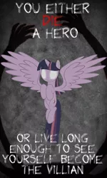 Size: 450x750 | Tagged: safe, derpibooru import, twilight sparkle, twilight sparkle (alicorn), alicorn, pony, batman, female, mare, the dark knight, two-face, tyrant sparkle, you either die a hero or live long enough to see yourself become the villain