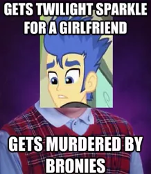 Size: 419x480 | Tagged: safe, derpibooru import, flash sentry, twilight sparkle, equestria girls, equestria girls (movie), 1000 hours in ms paint, bad luck brian, brad, caption, exploitable meme, image macro, meme, ms paint, quality, text