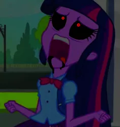 Size: 716x758 | Tagged: grimdark, derpibooru import, edit, edited screencap, screencap, twilight sparkle, equestria girls, equestria girls (movie), black sclera, corrupted twilight sparkle, exploitable meme, female, meme, nightmare fuel, solo, twiscream, zalgo