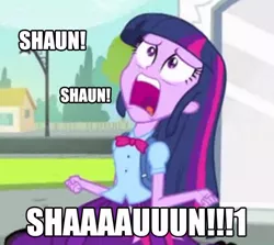 Size: 580x517 | Tagged: safe, derpibooru import, edit, edited screencap, screencap, twilight sparkle, equestria girls, equestria girls (movie), caption, cropped, exploitable meme, heavy rain, meme, shaun, solo, twiscream