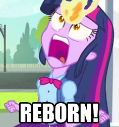 Size: 236x250 | Tagged: safe, derpibooru import, edit, edited screencap, screencap, twilight sparkle, equestria girls, equestria girls (movie), caption, cropped, exploitable meme, hitman reborn, image macro, meme, reborn, solo, text, twiscream