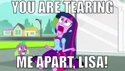 Size: 648x370 | Tagged: safe, derpibooru import, edit, edited screencap, screencap, spike, twilight sparkle, dog, equestria girls, equestria girls (movie), duo, exploitable meme, meme, spike the dog, the room, twiscream, you're tearing me apart lisa