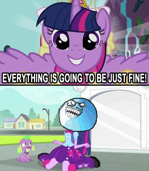 Size: 648x740 | Tagged: safe, derpibooru import, edit, edited screencap, screencap, spike, twilight sparkle, twilight sparkle (alicorn), alicorn, dog, equestria girls, equestria girls (movie), everything is going to be ok, i lied, meme, spike the dog