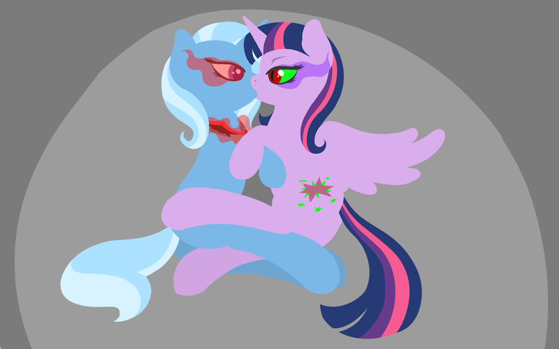 Size: 1280x800 | Tagged: safe, artist:fearingfun, derpibooru import, trixie, twilight sparkle, twilight sparkle (alicorn), alicorn, pony, female, kissing, lesbian, mare, shipping, twixie